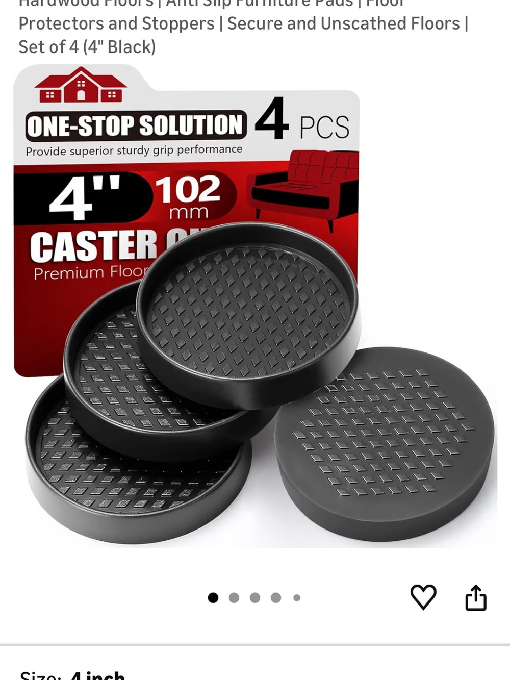 Set of 4 Round Dark Brown Protective Furniture Caster Cups